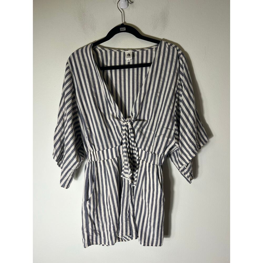 Black and White Striped Jumpsuit with Cuffed Sleeves